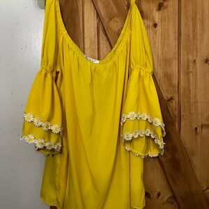 Vava by Joy Han Yellow Blouse with Daisy Trim